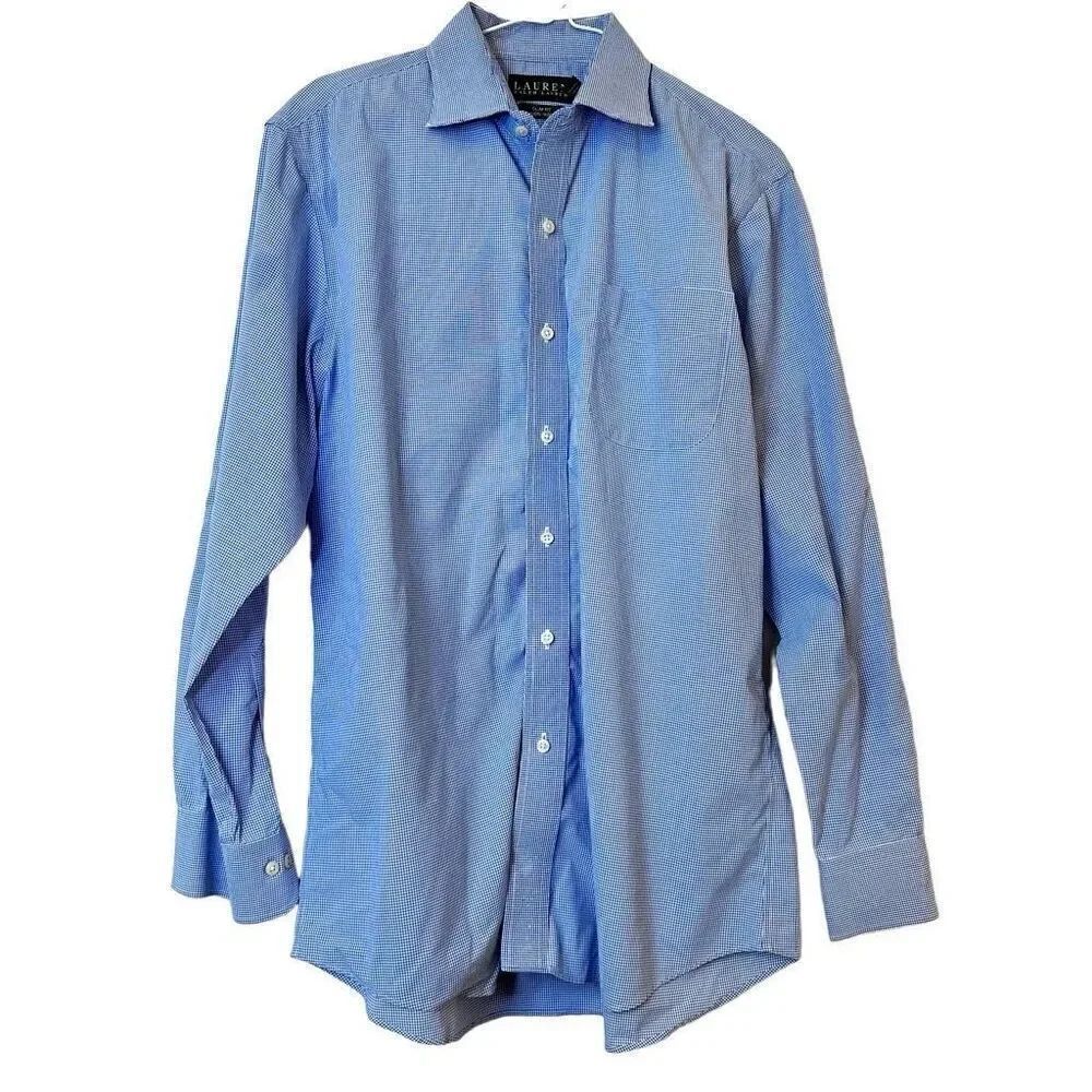 Lauren Ralph Lauren Gingham Slim Fit Long Sleeve Button-Up Shirt Blue 16.5 34/35